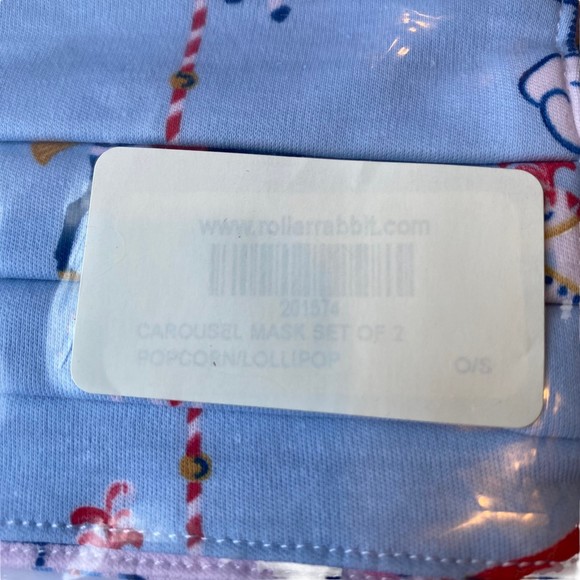 Roller Rabbit Carousel Adult Blue Pink Face Masks Set of 2 NWT - Picture 5 of 5